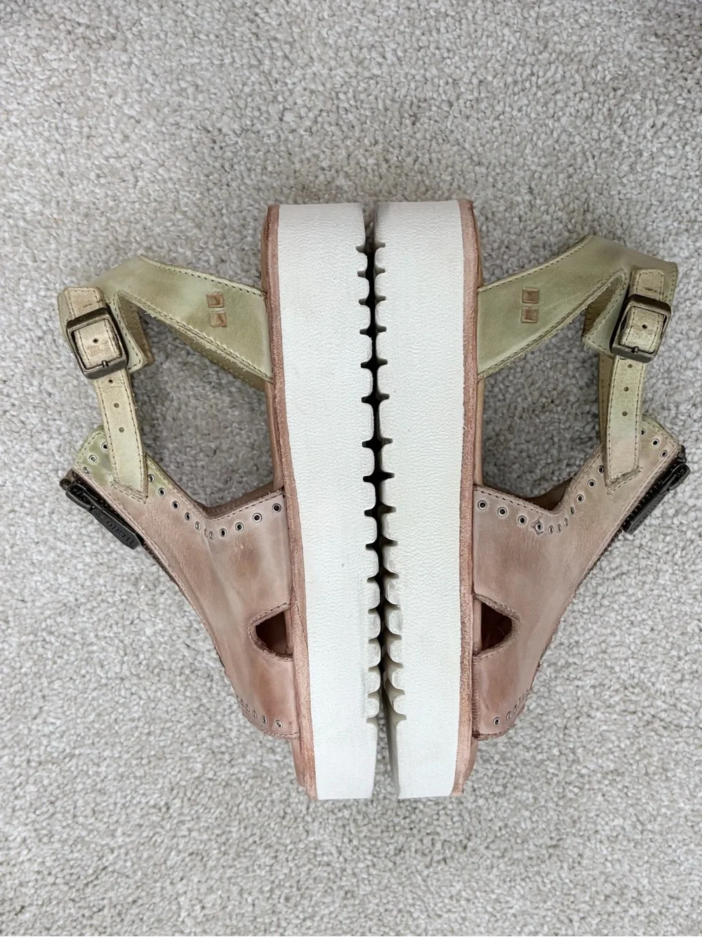 Bed Stu Pink Leather Front-Zip Studded Sandals